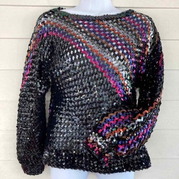 Harry Acton Tops - Harry Acton Party Collectables 1980s Vintage Rainbow Sequin Stretchy Blouse Top